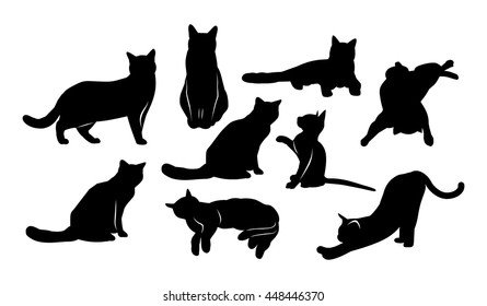 vector image set of silhouettes of cats with different postures