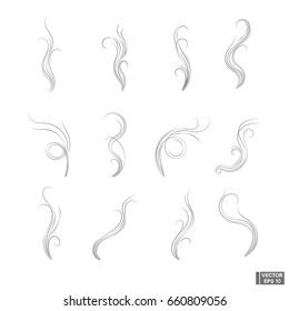 Vector image. A set of simple smoke symbols. The smoke is drawn by lines.