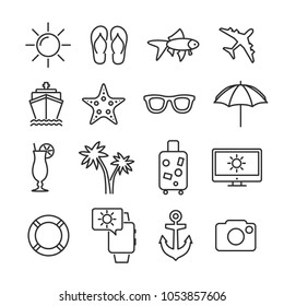 Vector image set of summer vacation line icons.