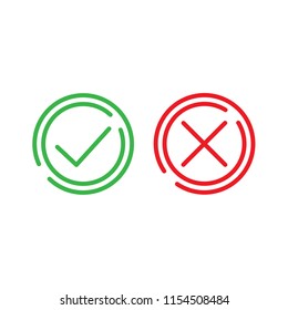 Vector Image Set Tick And Cross Sign.Yes And No Button.Checkmark Line Icons.