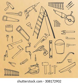 Vector image of set tools sketch doodle