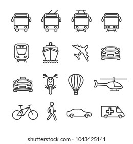 Conjunto de imágenes vectoriales de iconos de línea de transporte.