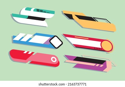 Vector image set for TV news bar. Streaming video news sign. The latest information, sports news. Game menu screen separated illustration