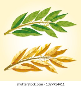 Vector image set of two Laurel branches: green and gold