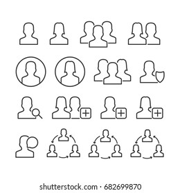 Vector image set user line icons.