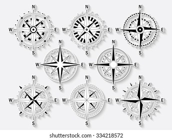 Vector image set of variations of the mark Wind Rose.