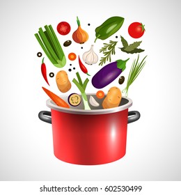 Vector image. Set of vegetables. Colorful set. ECO-organic fresh pattern with vegetables and pots for decoration menu.