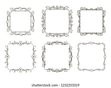 Vector image. Set of vintage frames with scrolls and curls.