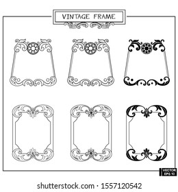 Vector image. Set of vintage frames with floral scrolls and curls.