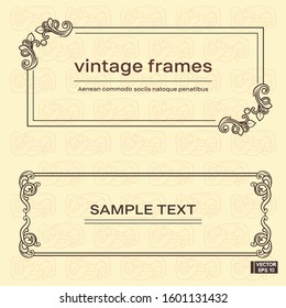 Vector image. Set of vintage frames with floral scrolls and curls.