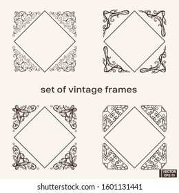 Vector image. Set of vintage frames with floral scrolls and curls.