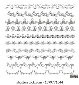 Vector image. Set of vintage ornaments. Floral decorative elements for design, ornate elements, dividers and borders. 