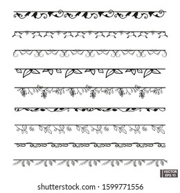 Vector image. Set of vintage ornaments. Floral decorative elements for design, ornate elements, dividers and borders. 