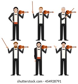 Vector image of the Set of violinistes flat icons