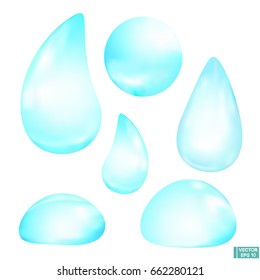 Vector image. A set of water droplets. Not transparent drops of blue.