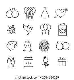 Vector image set of wedding line icons.