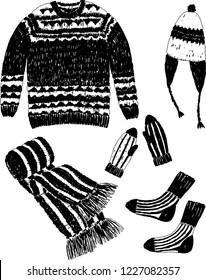 Vector image of a set of wool knitted clothes