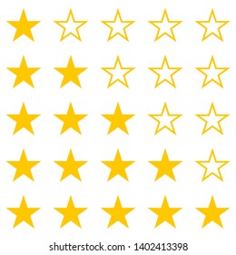 Vector image of a set of yellow stars. Rating, one, two, three, four, five stars