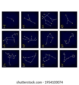 conjunto de imágenes vectoriales con signos y constelaciones de zodiaco para el proyecto