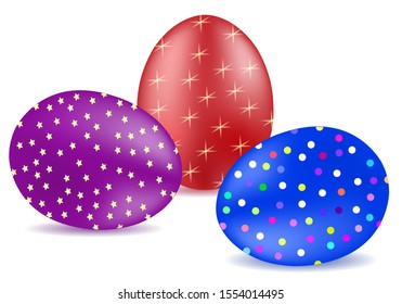 Vector image of several easter eggs decorated with various ornaments. Work with reflections, shadows and image volume. Element for your design.