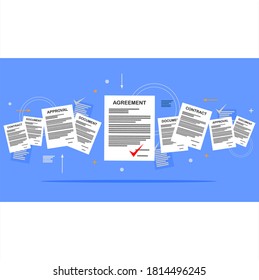 vector image of several papers containing an agreement in business and work