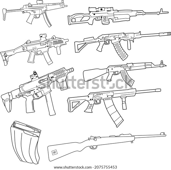 vector image of\
several types of machine\
guns.