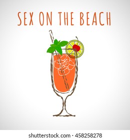 vector image of sex on the beach cocktail. Styling in color