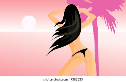 vector image of sexy dancing brunette woman