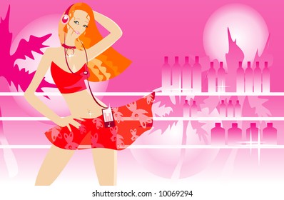 imagen vectorial de una chica sexy con walkman