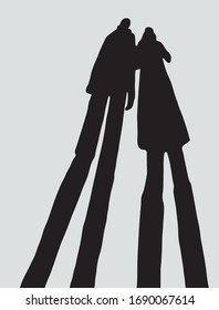 Vector image of shadows of couple citizens on sidewalk