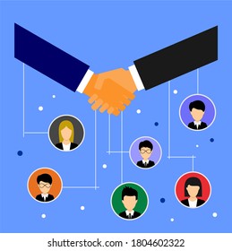 vector image of shaking hands and some people in circle