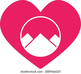 Imagen vectorial del amor en forma y símbolo de montaña.