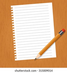 Vector image of a sheet with lines and a pencil