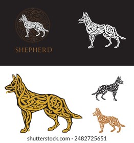 vector image of a shepherd, dog, in Celtic style. welsh ornament