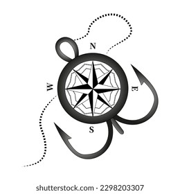 Vector image of a ship's compass and wind rose. Gyroscopic compass symbol. Marine theme.