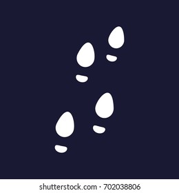 Vector image of shoes tracks, imprint of shoe.Vector white icon on dark blue background.