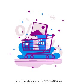 vector image of shopping carts full of shopping bags