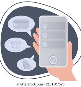 Vector image of shopping from home. Buying and paying for goods from home. Home shopping.