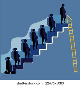 The vector image  show the person or people moving up the ladder, step by step, as they progress in their careers
