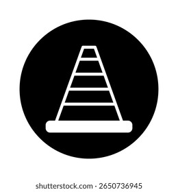 Vector image showcasing a traffic cone symbol within a circular shape on a black background