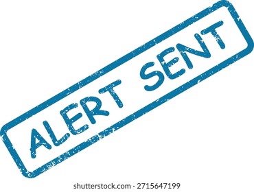 Imagen de Vector que muestra un sello de goma azul, estilo grunge con el mensaje 'ALERTA ENVIADA' sobre un fondo blanco, indicando la entrega.