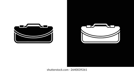 Vector image showing a briefcase icon in black on a white background, mirrored with a white briefcase icon on a black background, presented side-by-side.