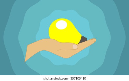 Vector image showing a bulb held in a hand, depicting the concept of hand picked ideas