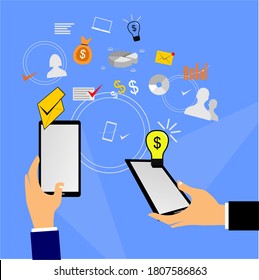 vector image showing the function of a smartphone for human entrepreneurial life