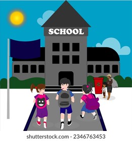 A vector image shows a brother scavenging with his sad sister who can't go to school due to financial constraints. Meanwhile, happy school students are on their way to school.