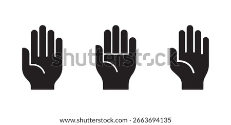 Vector image shows a collection of three different hand icons, presented in black against a clean white background, offering a simple and universally recognizable design.