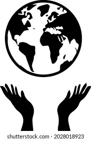 La imagen vectorial muestra la tierra, una mano sosteniendo la tierra. Protección ambiental, cuidado de la tierra, labranza la tierra.