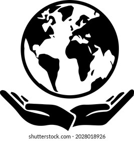 The vector image shows the earth, a hand holding the earth. Environmental protection, taking care of the land, tidying up the land.