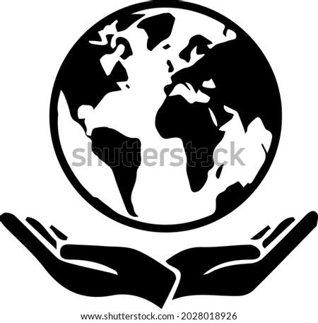 The vector image shows the earth, a hand holding the earth. Environmental protection, taking care of the land, tidying up the land.