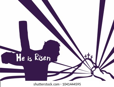 A vector image shows the face of Jesus Christ. "He is Risen" means He defeated (won) death